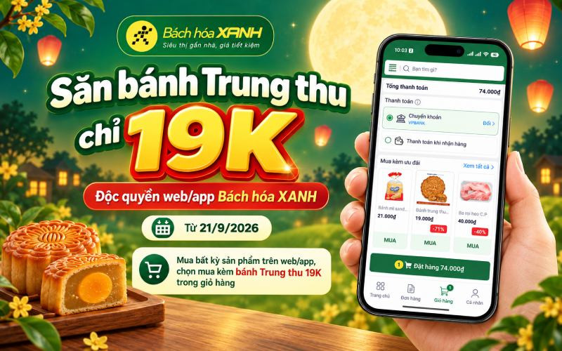 Deal sốc: Mua Bánh Trung Thu chỉ 19K tại Web/App Bách hóa XANH