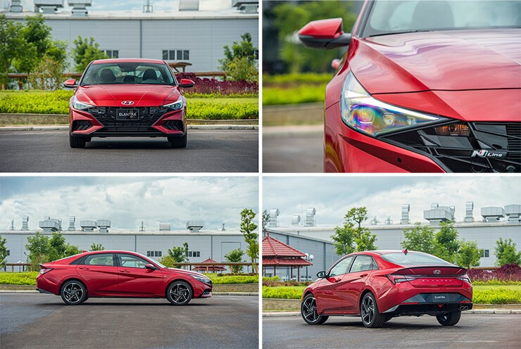 Phần đầu xe Hyundai Elantra với lưới tản nhiệt tham số