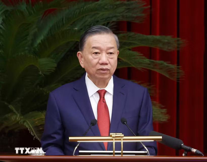 Tổng Bí thư, Chủ tịch nước Tô Lâm phát biểu bế mạc Hội nghị lần thứ tư Ban Chấp hành Trung ương Đảng khóa XIV. (Ảnh: Thống Nhất/TTXVN)