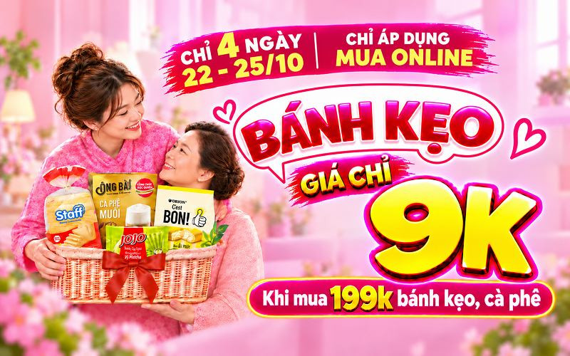 Vua Bánh Hộp - 9K: Bánh Kẹo, Cà Phê giảm sốc tại Bách hóa XANH