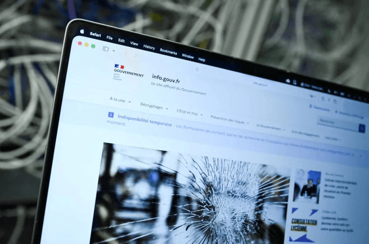 Màn hình hiển thị trang web info.gouv.fr của Chính phủ Pháp hiện không thể truy cập được, ngày 21/10