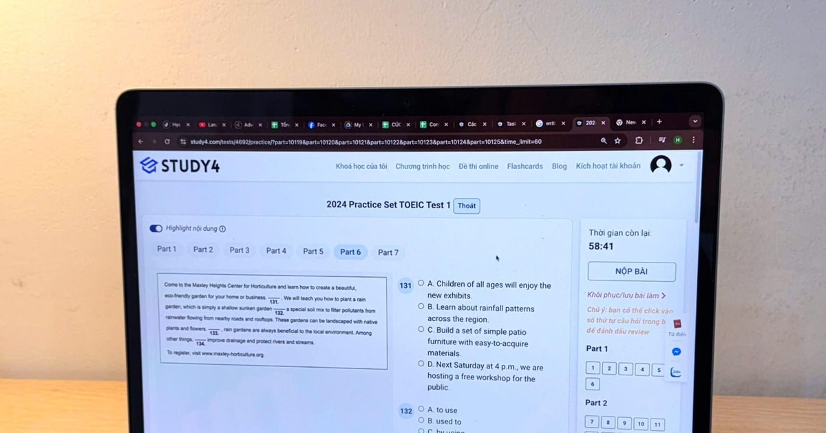 Trải nghiệm luyện đề trên website STUDY4 với giao diện như thi thật