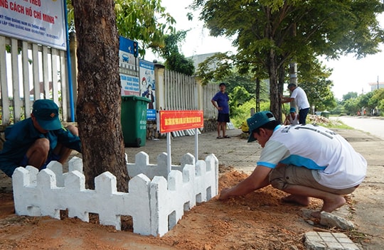 Phường An Sơn lắp đặt hàng rào bảo vệ cây xanh