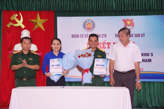 Thành đoàn Tam Kỳ và Đoàn cơ sở Lữ đoàn 270 ký kết phối hợp giai đoạn 2024 - 2030