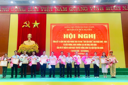 Duy Xuyên khen thưởng 20 tập thể, cá nhân tiêu biểu trong phong trào thi đua “Dân vận khéo”