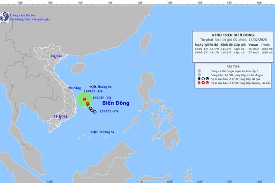Áp thấp nhiệt đới hướng về vùng biển Quảng Ngãi đến Phú Yên