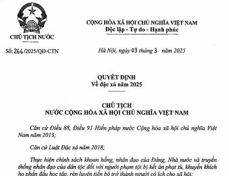 Chủ tịch nước quyết định về đặc xá năm 2025