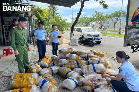 Phát hiện lô hàng mực khô có dấu hiệu mốc, bốc mùi tại vỉa hè