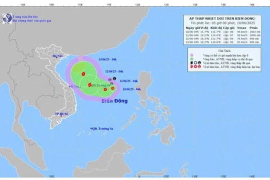 Vùng áp thấp đã mạnh lên thành áp thấp nhiệt đới