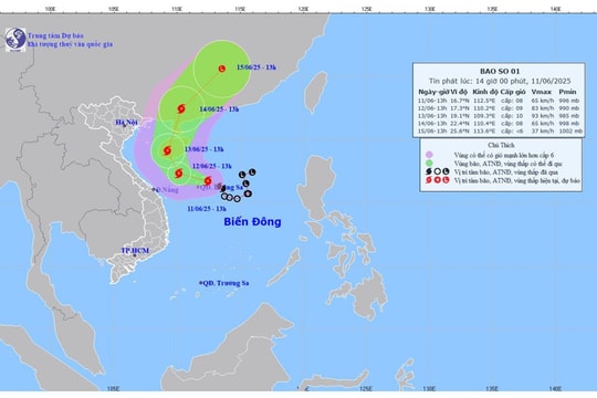 Bão số 1 di chuyển theo hướng tây tây bắc, gây mưa lớn tại Trung Trung Bộ, bắc Tây Nguyên