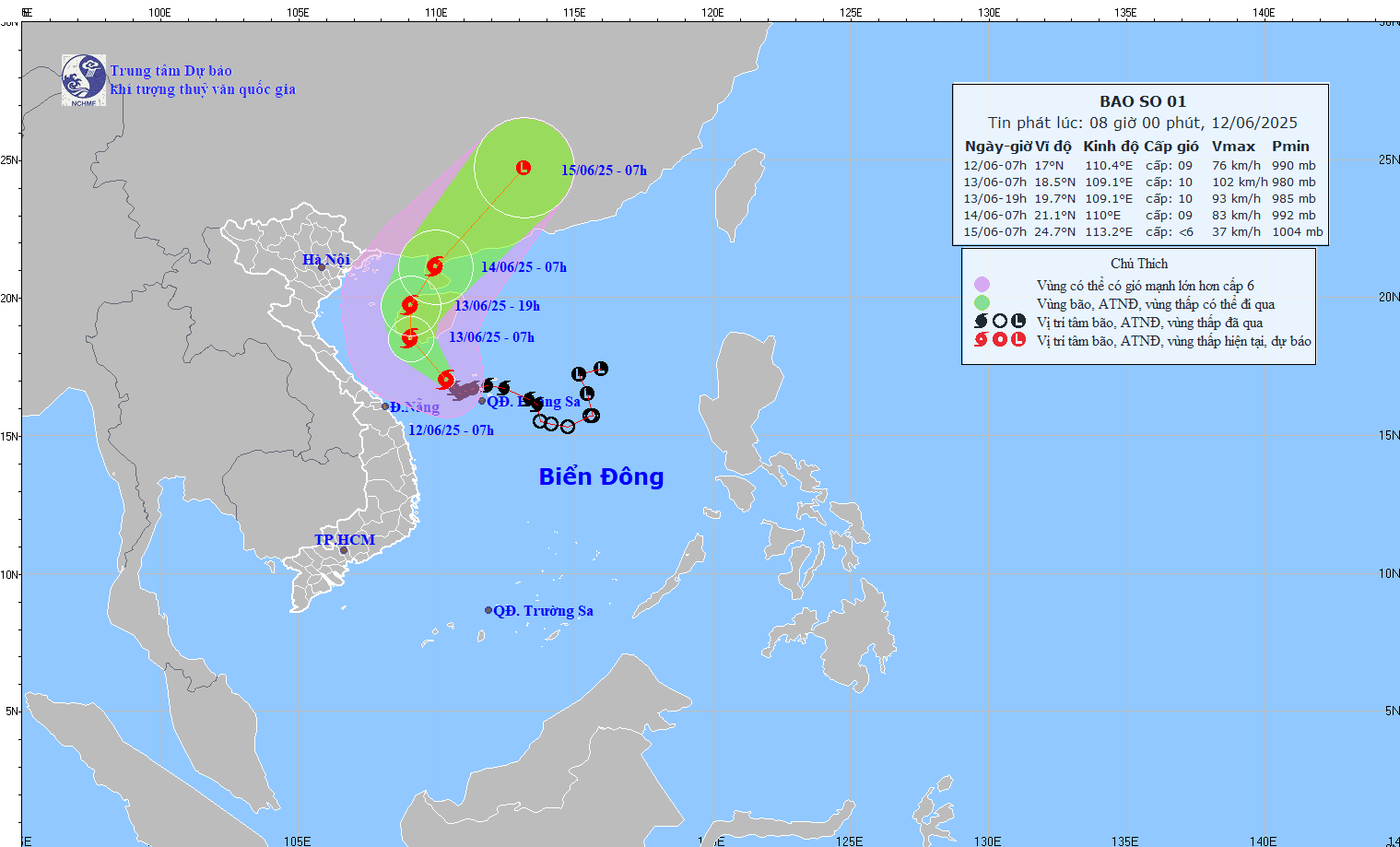 Bão số 1 đang hoạt động phía tây quần đảo Hoàng Sa, mạnh cấp 8-9, giật cấp 11