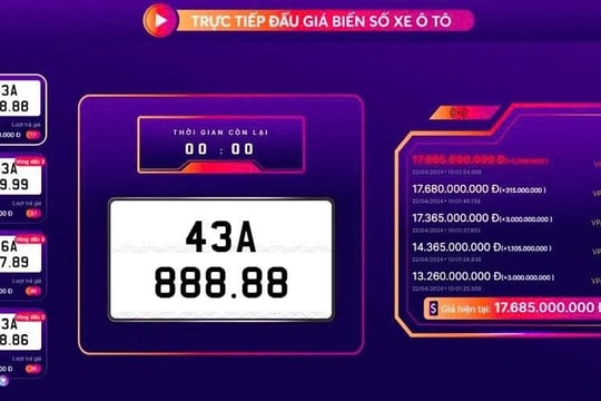 Biển số xe 43A-888.888 được đấu giá, giá khởi điểm 500 triệu đồng