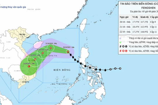 Bão số 12 đổi hướng và có xu hướng mạnh lên, mưa lớn kéo dài ở Trung Bộ từ 22/10