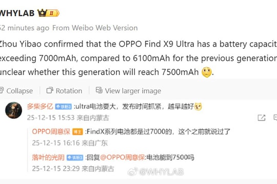 OPPO Find X9 Ultra xác nhận pin trên 7000mAh, camera 200MP