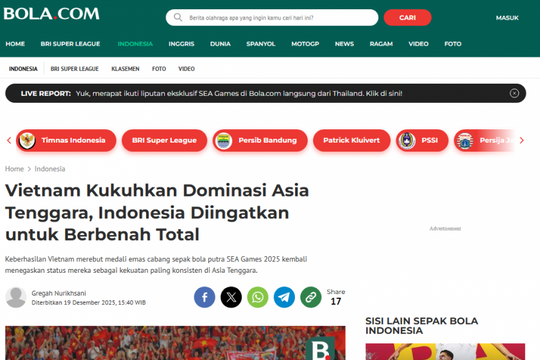 Báo Indonesia: Việt Nam là chuẩn mực mới của bóng đá Đông Nam Á