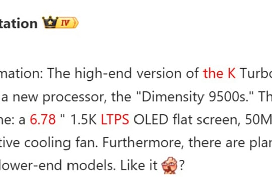 Cấu hình OPPO K15 Turbo Pro: Chip Dimensity 9500s và pin 8000mAh