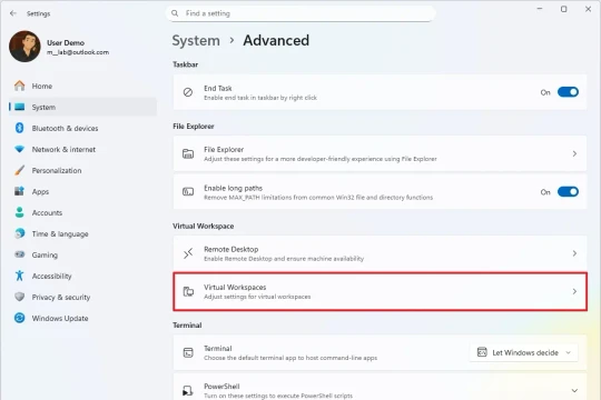 Quản lý tính năng ảo hóa nhanh hơn với Virtual Workspaces trên Windows 11