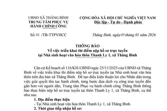 Xã Thăng Bình thí điểm tiếp nhận hồ sơ trực tuyến tại nhà văn hóa thôn