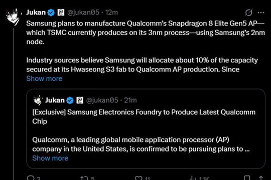 Samsung sản xuất chip Snapdragon 8 Elite Gen 5 tiến trình 2nm cho dòng Galaxy 2026