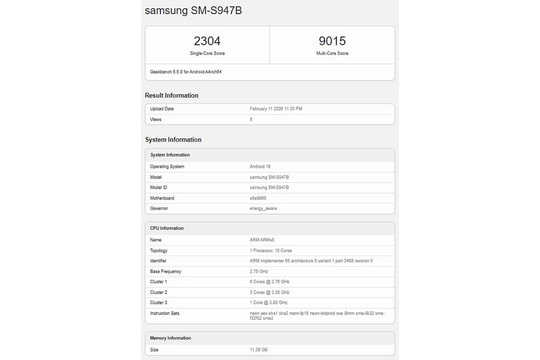 Galaxy S26 Plus bản quốc tế lộ điểm hiệu năng với chip Exynos 2600 mới