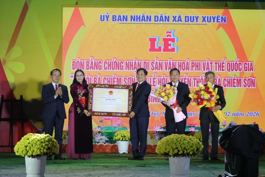 Xã Duy Xuyên đón Bằng chứng nhận Di sản văn hóa phi vật thể cấp quốc gia Lễ hội Bà Chiêm Sơn
