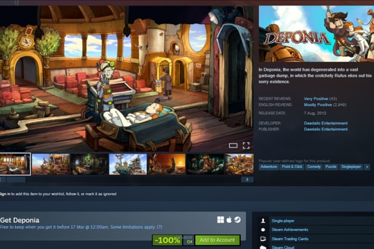 Steam tặng miễn phí Deponia: Cơ hội trải nghiệm tựa game phiêu lưu giải đố cực chất