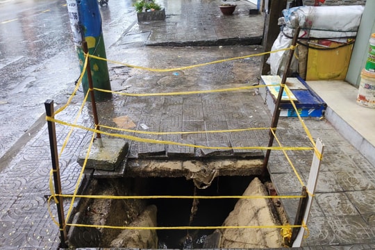 Khẩn trương xử lý sự cố sụt lún vỉa hè trên đường Trưng Nữ Vương