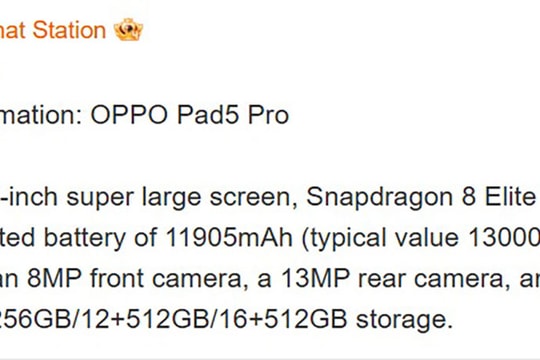 OPPO Pad 5 Pro lộ diện với chip Snapdragon 8 Elite Gen 5 và pin 13.000 mAh