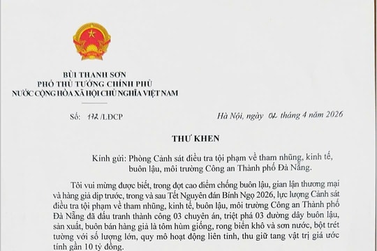 Phó Thủ tướng gửi thư khen Công an thành phố Đà Nẵng về thành tích chống buôn lậu