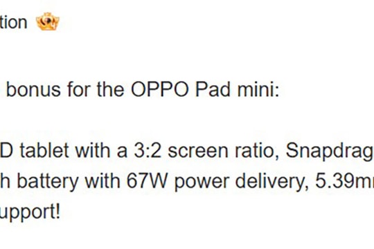 OPPO Pad Mini: Tablet nhỏ gọn dùng chip Snapdragon 8 Gen 5, màn hình 144Hz và pin 8000mAh