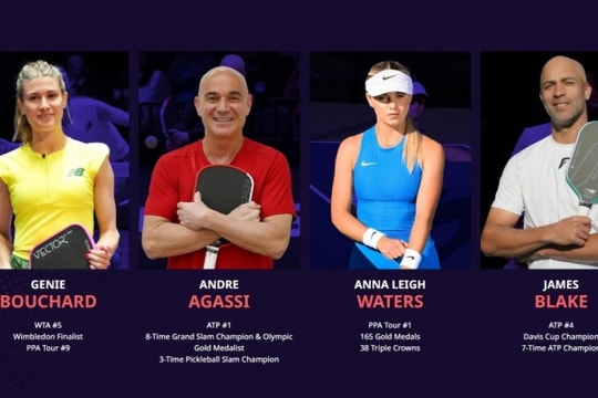 "Mỹ nhân tennis" Eugenie Bouchard đối đầu Andre Agassi tại giải Pickleball Slam 4