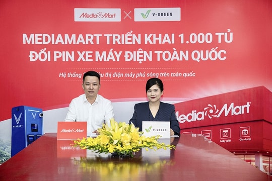 V-Green và MediaMart lắp đặt 1.000 tủ đổi pin xe máy điện trước tháng 5/2026
