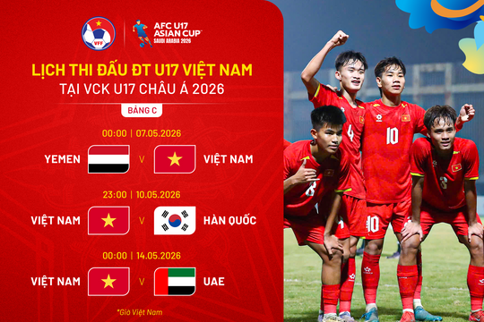 Lịch thi đấu bóng đá U17 Việt Nam tại châu Á 2026 mới nhất
