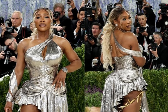 Serena Williams gây tranh cãi với trang phục phối màu vàng bạc tại Met Gala