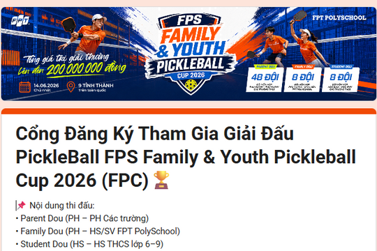 Mở đăng ký giải Pickleball phụ huynh và học sinh tại Đà Nẵng