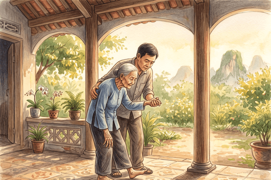 Dìu mẹ tập đi