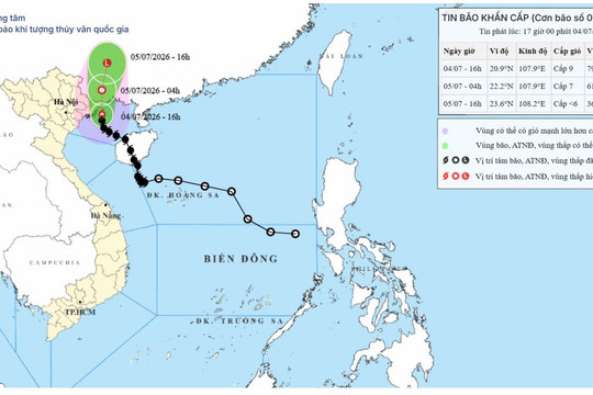 Bão số 1 giật cấp 11, đã đi vào khu vực vùng biển tỉnh Quảng Ninh