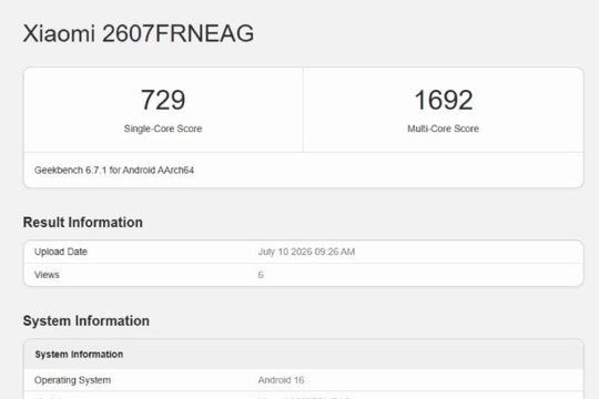 Redmi 17C 5G lộ diện trên Geekbench: Phân tích sức mạnh chip Dimensity 6300
