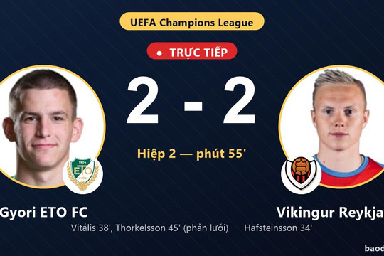 Trực tiếp Gyori ETO FC vs Vikingur Reykjavik: Vikingur Reykjavik gỡ hòa 2-2
