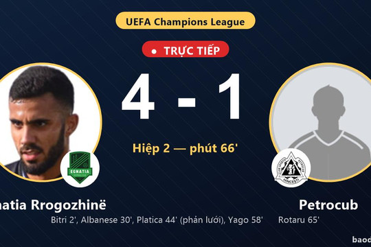 Trực tiếp Egnatia Rrogozhinë vs Petrocub: Petrocub rút ngắn cách biệt 4-1