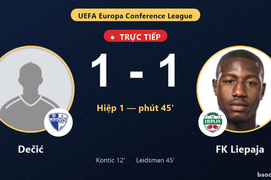 Trực tiếp Dečić vs FK Liepaja: Hết hiệp 1, hòa 1-1