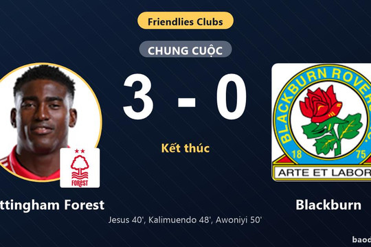 Nottingham Forest thắng đậm Blackburn trong trận giao hữu ở Albufeira