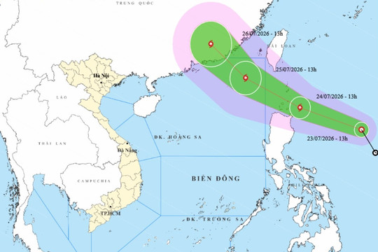 Bão sẽ di chuyển qua khu vực đông bắc vùng biển Bắc Biển Đông