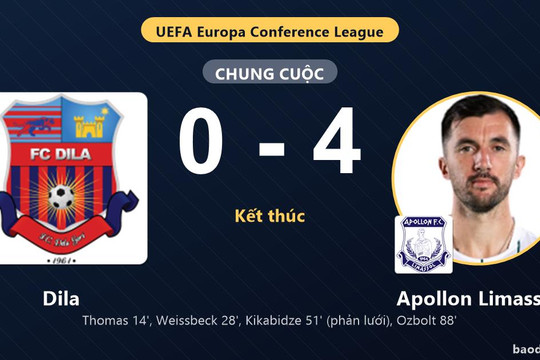Apollon Limassol thắng đậm, Dila gục ngã ở vòng loại Conference League