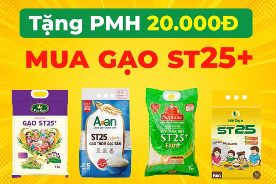Cách nhận phiếu mua hàng giảm 20k khi đặt mua gạo ST25+ trên ứng dụng Bách hóa XANH