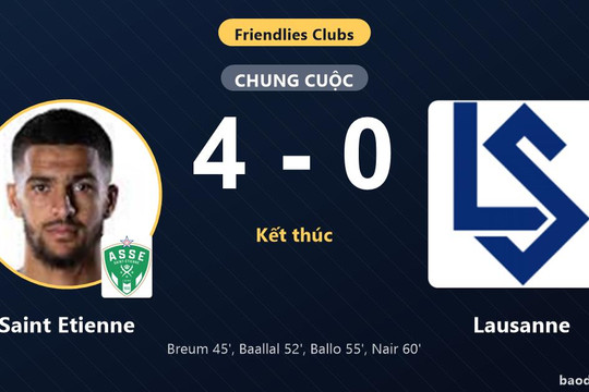 Saint Etienne thắng đậm Lausanne, khép lại trận giao hữu chênh lệch