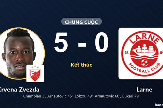 Crvena Zvezda thắng đậm, Larne nhận thất bại nặng nề tại Beograd