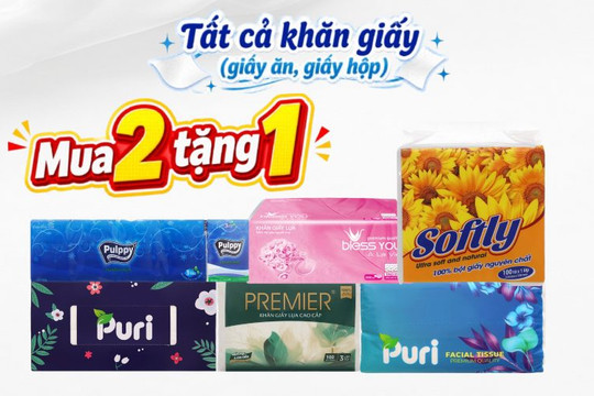 Bách hóa XANH khuyến mãi mua 2 tặng 1 cho tất cả các loại khăn giấy từ ngày 1 đến 9 tháng 8