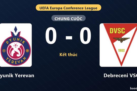Pyunik Yerevan và Debreceni VSC chia điểm, chưa đội nào tạo lợi thế