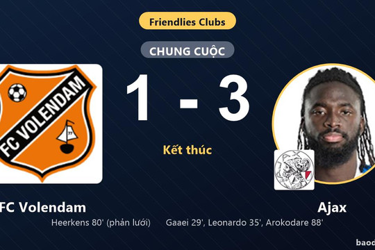 Ajax thắng tại Kras Stadion, FC Volendam bất lực trong màn rượt đuổi